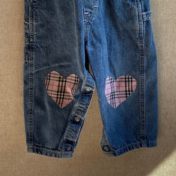 Vintage OshKosh Vestbak Overalls with Pink Plaid Hearts Made in USA - Picture 5 of 9